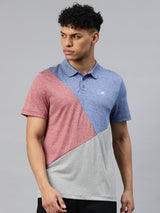 Alcis Men Grey Pink Colourblocked Polo Collar Anti Static Slim Fit T-shirt