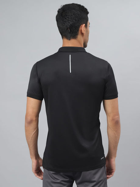 Alcis Men Black Drytech+ Anti-Static Slim-Fit Running Polo T-Shirt