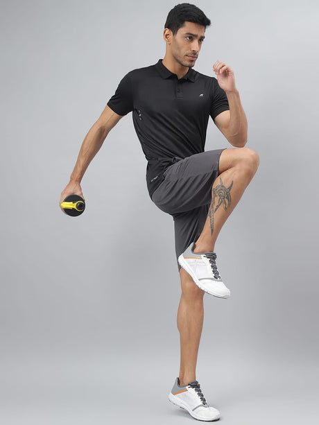 Alcis Men Black Drytech+ Anti-Static Slim-Fit Running Polo T-Shirt