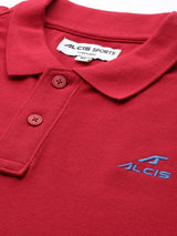 Alcis Men Red Typography Printed Polo Collar Slim Fit T-shirt