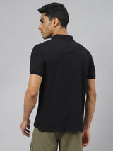 Alcis Men Black Soft-Touch Regular-Fit Varsity Athleisure Polo T-Shirt