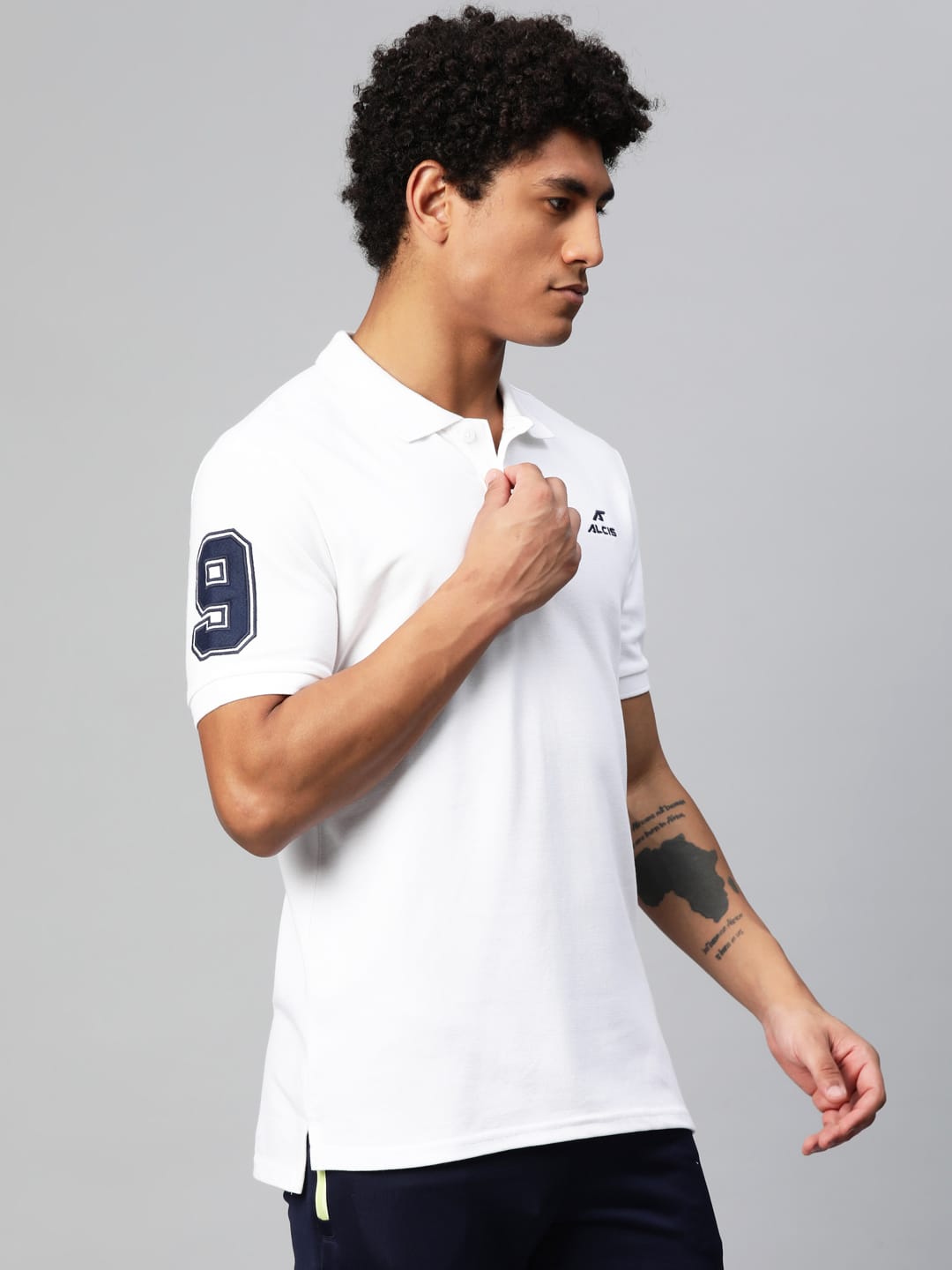 Alcis Men White Typography Printed Polo Collar Dry Tech Slim Fit T-shirt