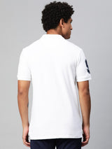 Alcis Men White Typography Printed Polo Collar Dry Tech Slim Fit T-shirt