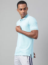 Alcis Men's Sky Blue Melange Soft-Touch Regular-Fit Athleisure Polo T-Shirt