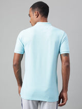 Alcis Men's Sky Blue Melange Soft-Touch Regular-Fit Athleisure Polo T-Shirt