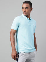 Alcis Men's Sky Blue Melange Soft-Touch Regular-Fit Athleisure Polo T-Shirt