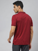 Alcis Men Maroon & Black Anti-Static Slim-Fit Metro Athleisure Polo T-Shirt