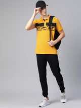Alcis Men Yellow Abstract Printed Polo Collar T-shirt