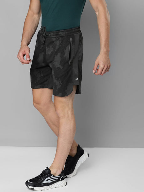Alcis Men Black Printed Slim Fit Training or Gym Sports Shorts | Alcis