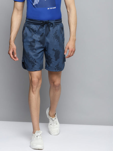 Alcis Men Navy Blue Camouflage Slim Fit Training or Gym Sports Shorts | Alcis