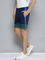 Alcis Men Navy Blue Green Colourblocked Slim Fit Training or Gym Sports Shorts