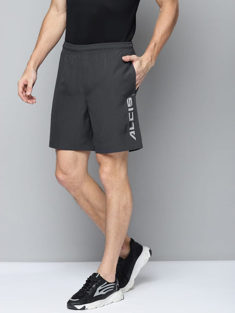 ALCIS Men Charcoal Grey Solid Slim Fit Running Sports Shorts | Alcis