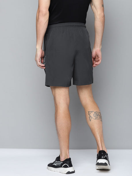 ALCIS Men Charcoal Grey Solid Slim Fit Running Sports Shorts | Alcis