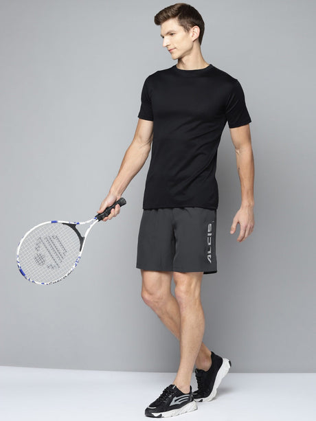 ALCIS Men Charcoal Grey Solid Slim Fit Running Sports Shorts | Alcis