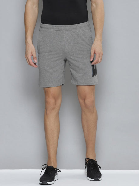 Alcis Men Grey Melange Typography Printed Slim Fit Training or Gym Sports Shorts | Alcis