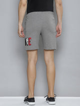 Alcis Men Grey Melange Typography Printed Slim Fit Training or Gym Sports Shorts
