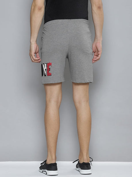 Alcis Men Grey Melange Typography Printed Slim Fit Training or Gym Sports Shorts | Alcis