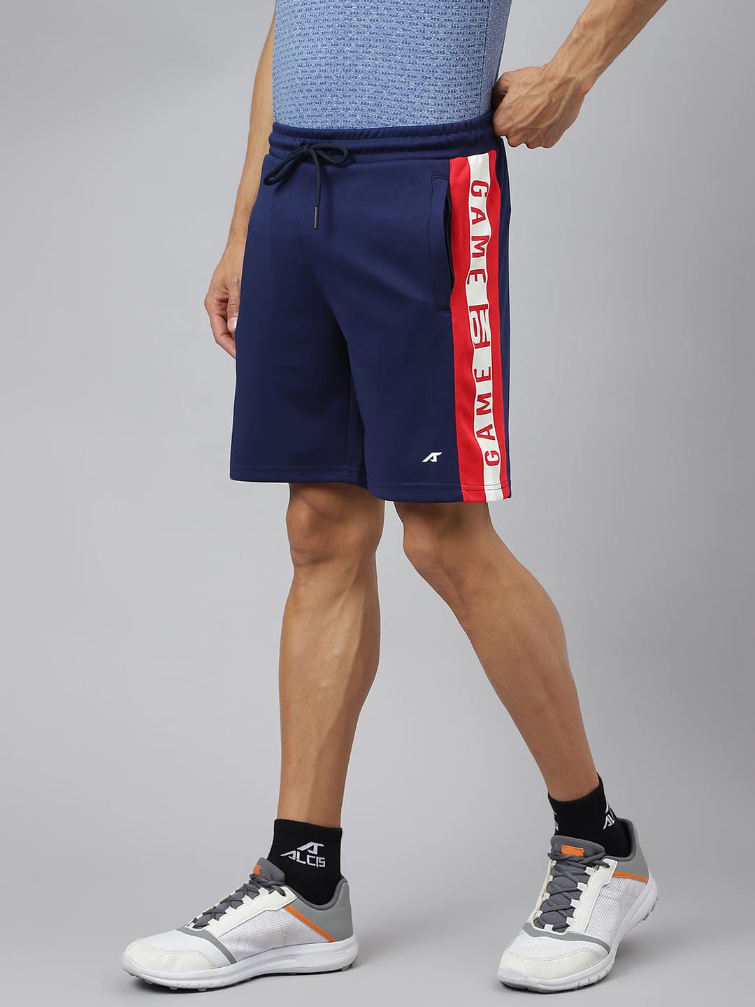 Alcis Men Medieval Blue Graphic Print Soft-Touch Slim-Fit Athleisure Shorts