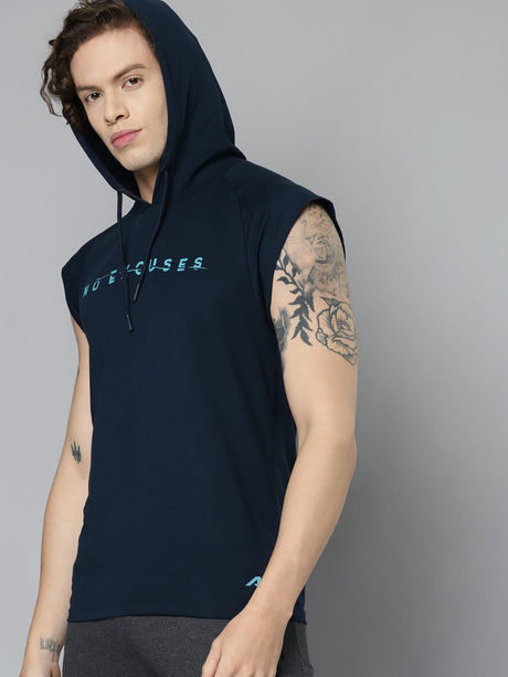 Alcis Men Navy Blue Typography Printed Slim Fit Running Vest | Alcis