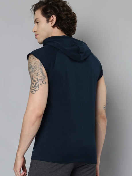 Alcis Men Navy Blue Typography Printed Slim Fit Running Vest | Alcis