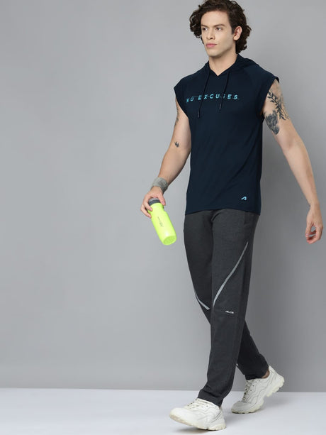 Alcis Men Navy Blue Typography Printed Slim Fit Running Vest | Alcis