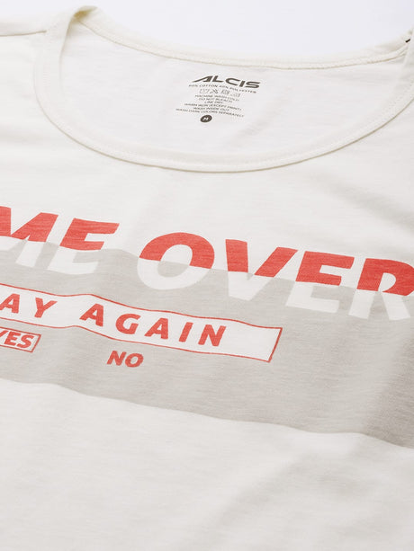 Alcis Men Off White Typography Printed Slim Fit Gym T-shirt | Alcis