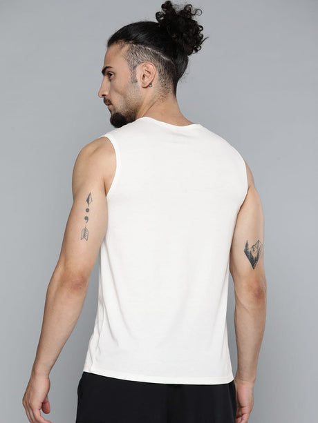 Alcis Men Off White Typography Printed Slim Fit Gym T-shirt | Alcis