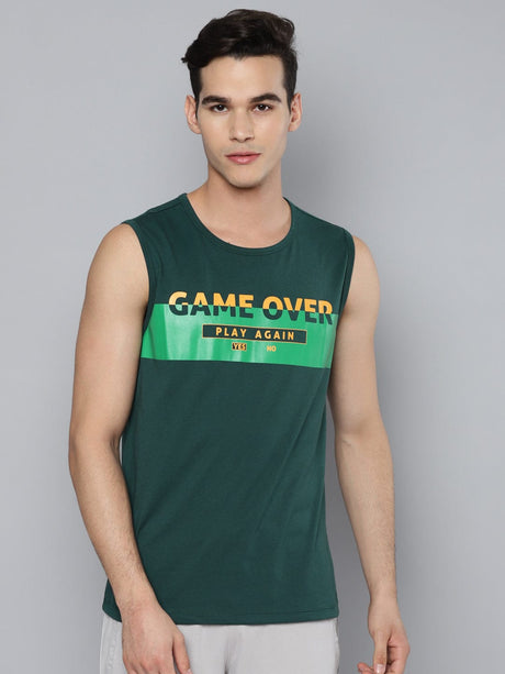 Alcis Men Green Typography Printed Slim Fit Running T-shirt | Alcis