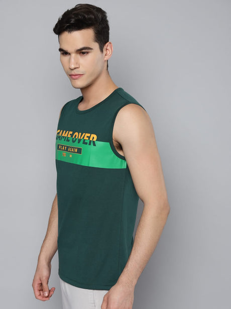 Alcis Men Green Typography Printed Slim Fit Running T-shirt | Alcis
