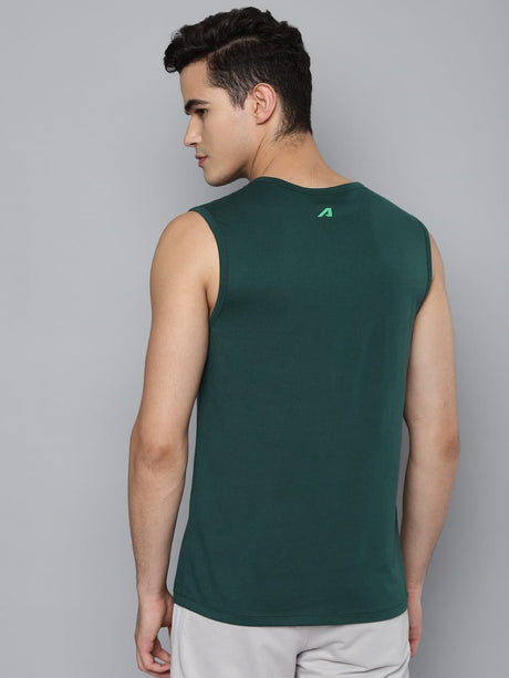 Alcis Men Green Typography Printed Slim Fit Running T-shirt | Alcis