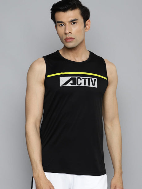 Alcis Men Black Typography Printed Slim Fit Training or Gym T-shirt | Alcis