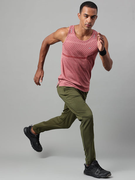 Alcis Men's Red Heather Drytech+ Anti-Static Slim-Fit Round Neck Running T-Shirt