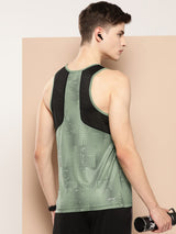 Alcis Men Olive Printed Dry Tech Slim Fit Vest