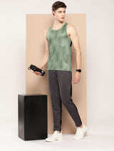 Alcis Men Olive Printed Dry Tech Slim Fit Vest