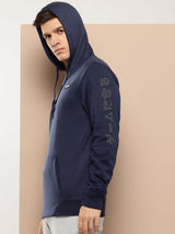 Alcis Men Navy Typography Printed Hooded Sweatshirt
