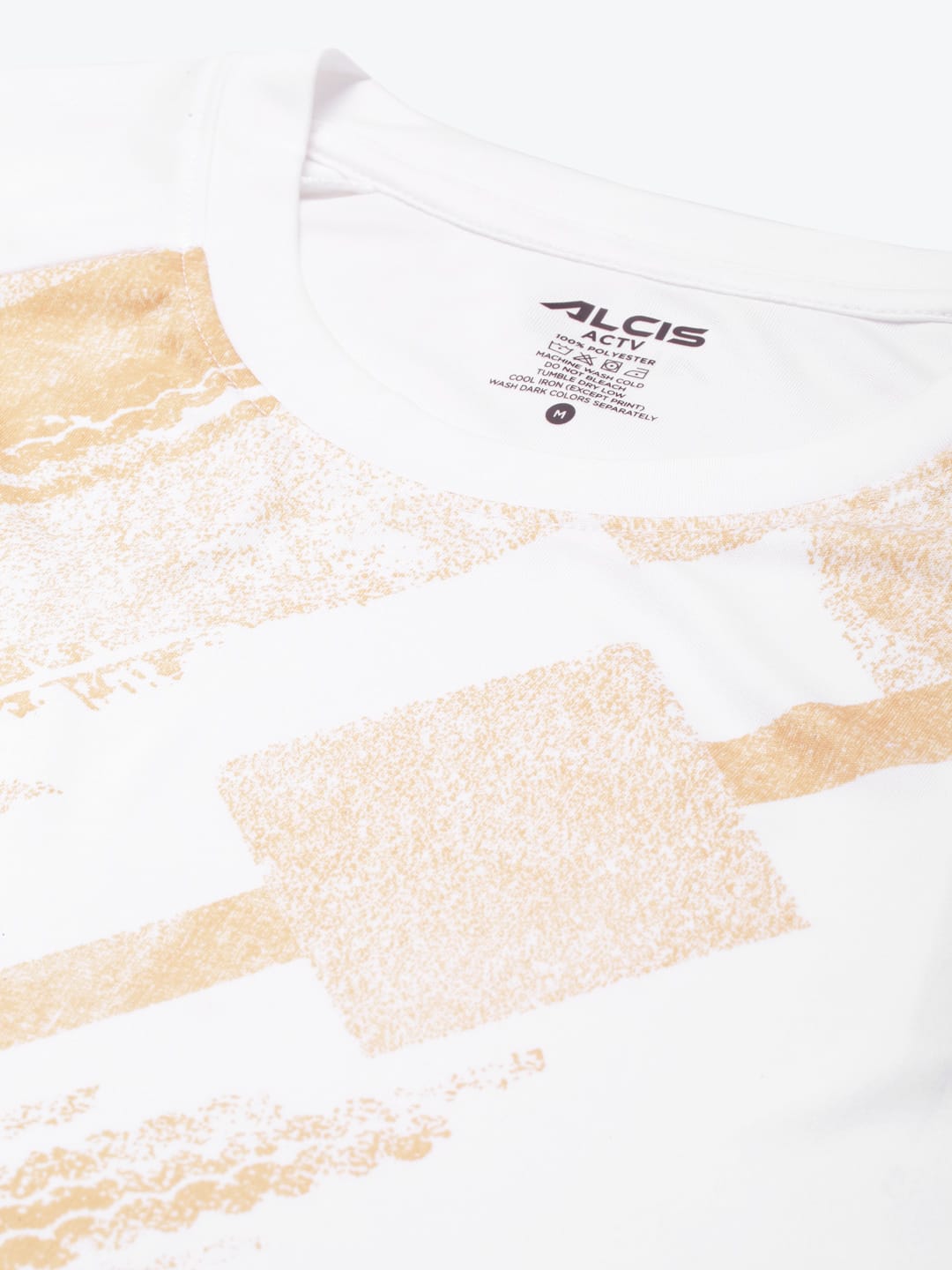 ALCIS Men White & Beige Printed Slim Fit Running T-shirt