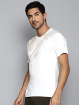 ALCIS Men White & Beige Printed Slim Fit Running T-shirt