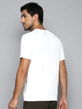 ALCIS Men White & Beige Printed Slim Fit Running T-shirt