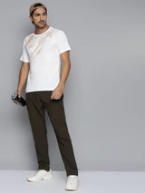 ALCIS Men White & Beige Printed Slim Fit Running T-shirt