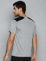ALCIS Men Charcoal & Black Colourblocked Slim Fit Running T-shirt