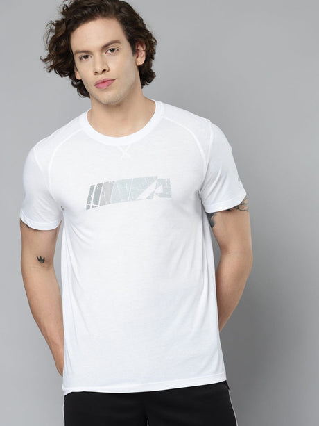 Alcis Men White Typography Printed Slim Fit Running T-shirt | Alcis