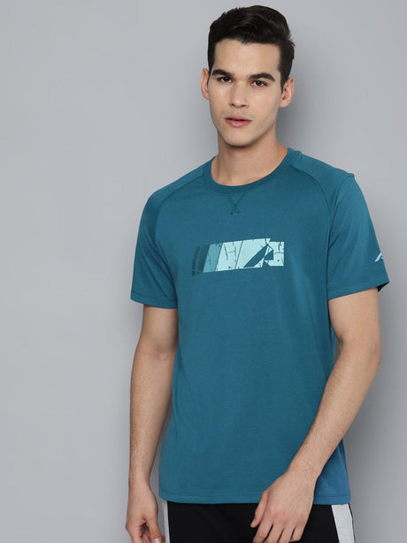 Alcis Men Teal Printed Slim Fit Running T-shirt | Alcis