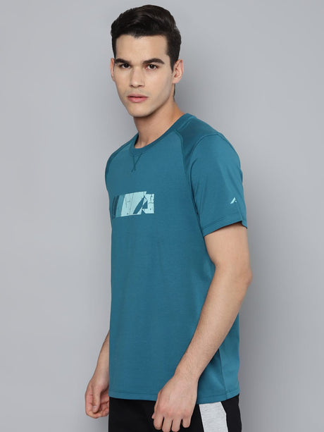 Alcis Men Teal Printed Slim Fit Running T-shirt | Alcis