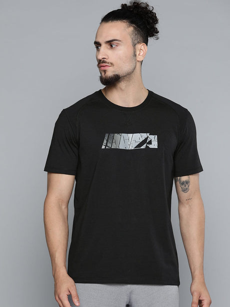 Alcis Men Black Grey Printed Slim Fit Training or Gym T-shirt | Alcis