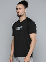 Alcis Men Black Grey Printed Slim Fit Training or Gym T-shirt