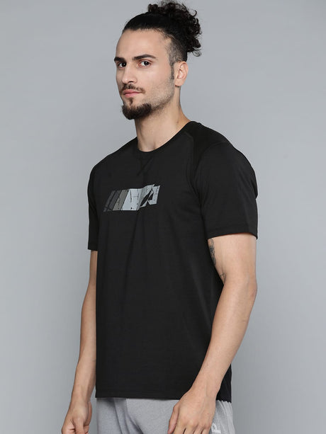 Alcis Men Black Grey Printed Slim Fit Training or Gym T-shirt | Alcis