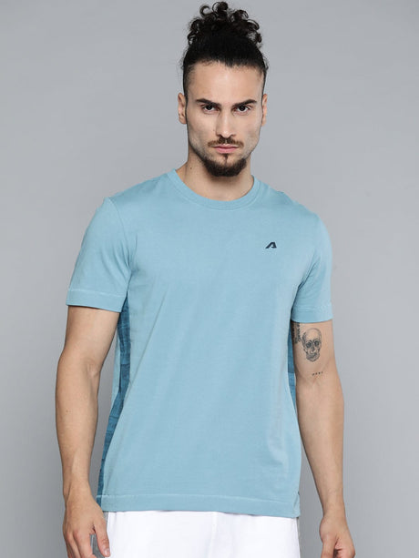Alcis Men Blue Solid Slim Fit Gym T-shirt | Alcis
