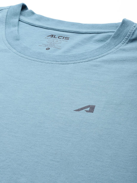 Alcis Men Blue Solid Slim Fit Gym T-shirt | Alcis