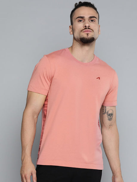 Alcis Men Dusty Pink Solid Slim Fit Gym T-shirt | Alcis