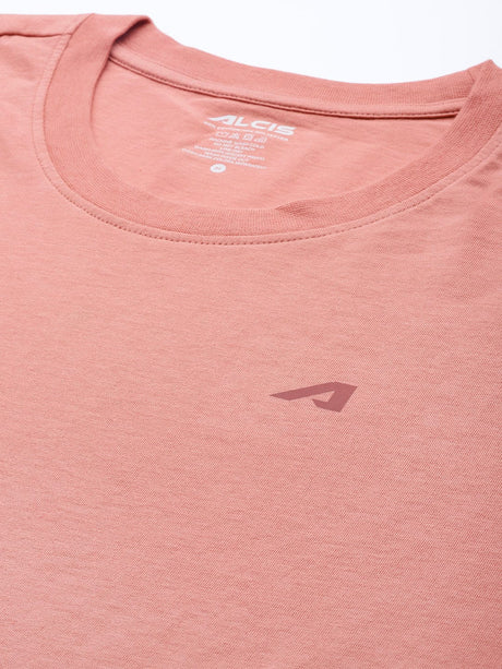 Alcis Men Dusty Pink Solid Slim Fit Gym T-shirt | Alcis